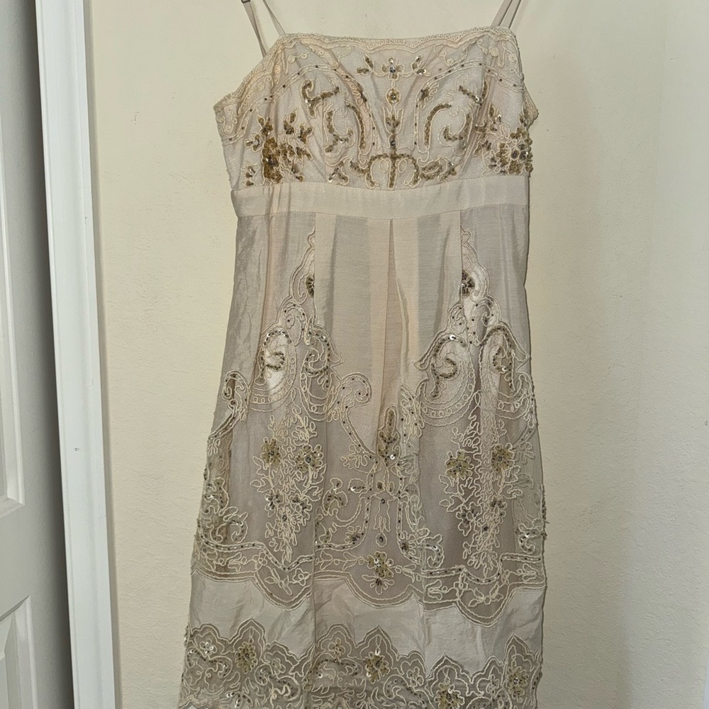 Sue Wong Cream Spaghetti Strap Sundress sz 4